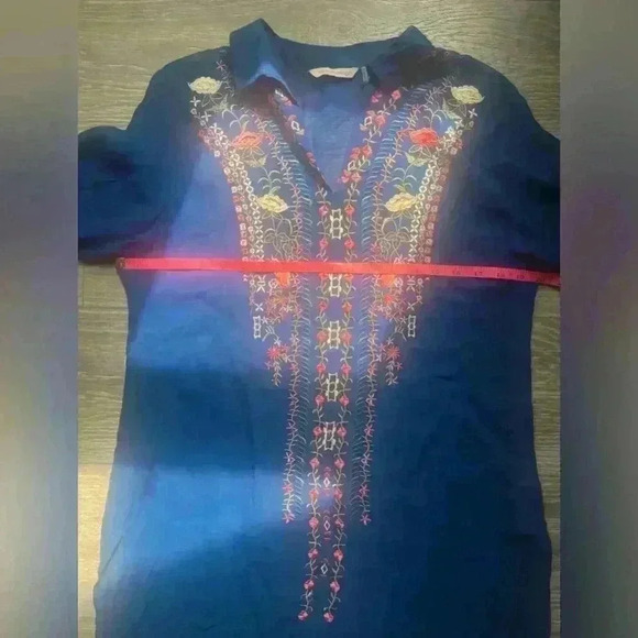 Soft Surroundings Sheer Blue Floral Embroidered Tunic Size S - Picture 6 of 7